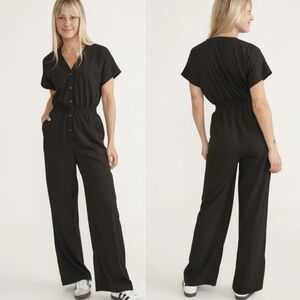 Marine Layer Women's Lia wide leg jumpsuit black cotton